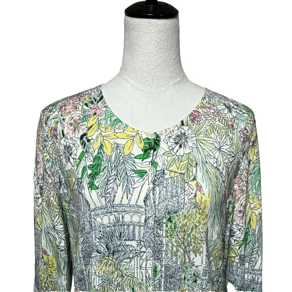 Talbots Cardigan Womens Large Blue Green Scenic Floral Button Up Sweater Office - Picture 1 of 9